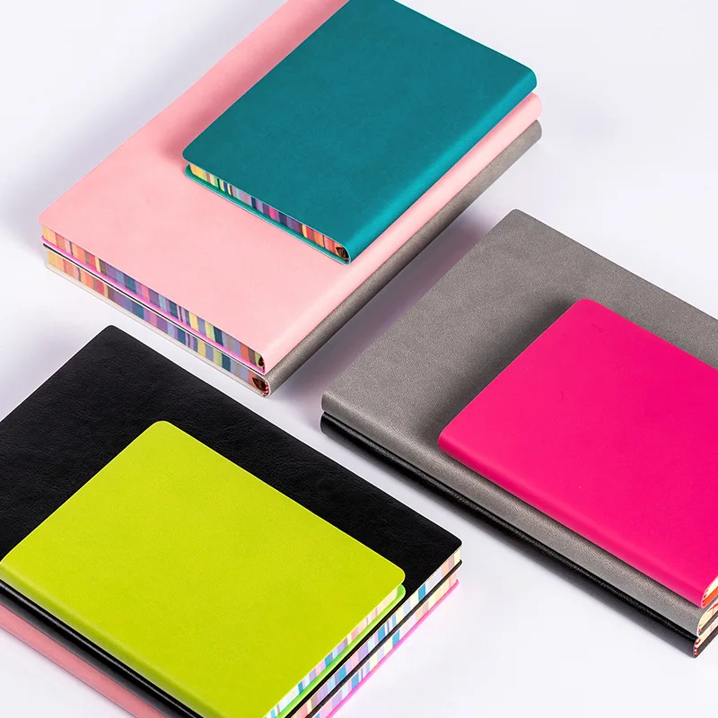 A6/A5/B5 Leather Notebook With Colored Edges Lined Papers Diary Notepad Memo Planner Portable Stylish Office Notebooks