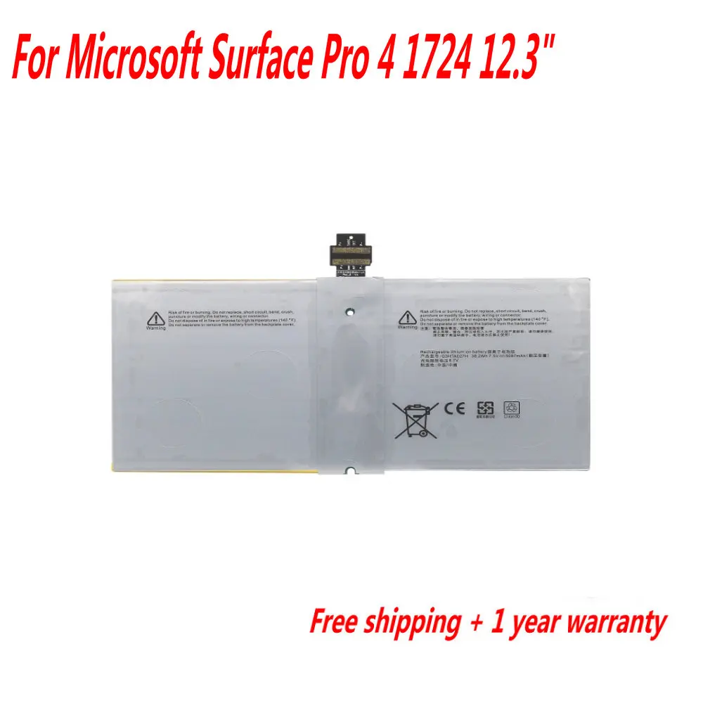 

NEW G3HTA027H DYNR01 Laptop Battery For Microsoft Surface Pro 4 1724 12.3" Tablet 7.5V 38.2WH 5087mAh Fast Delivery