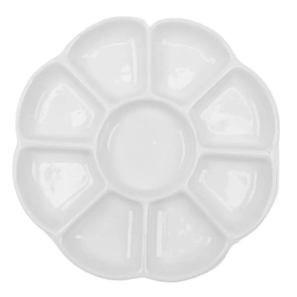 

6/7/8/9 Grids Ceramic Paint Palette White Reusable Paint Palette Tray Portable Round Shaped Plum Blossom Paint Plate