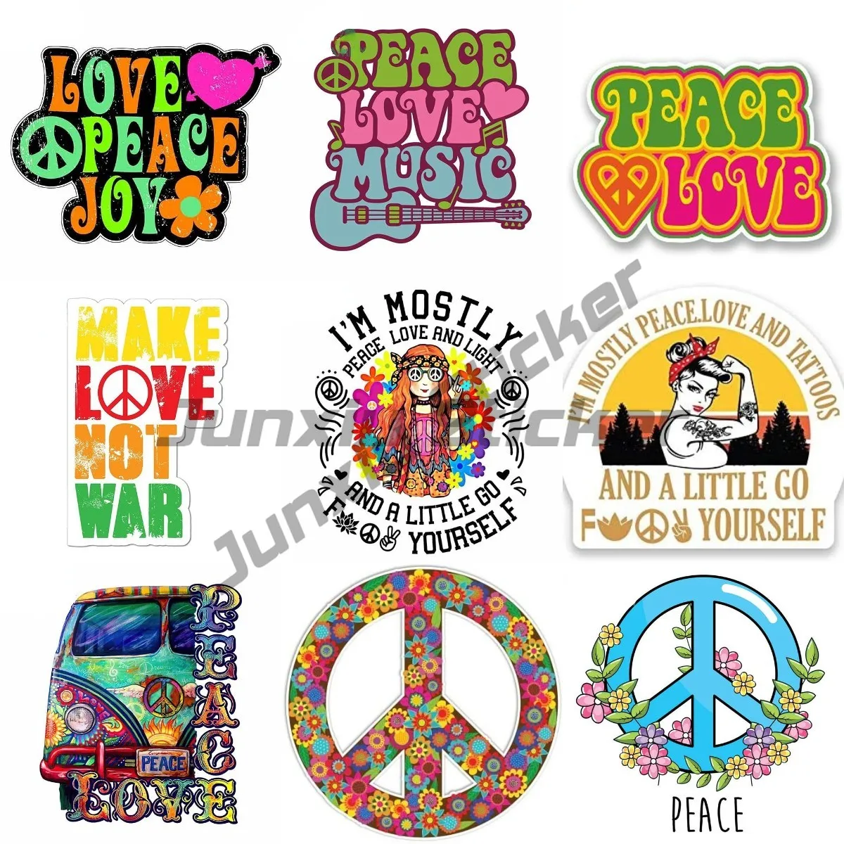 Peace Love Sign Sticker Flowers Colorful Hippie Decal Laptop Window Car Vinyl Sticker