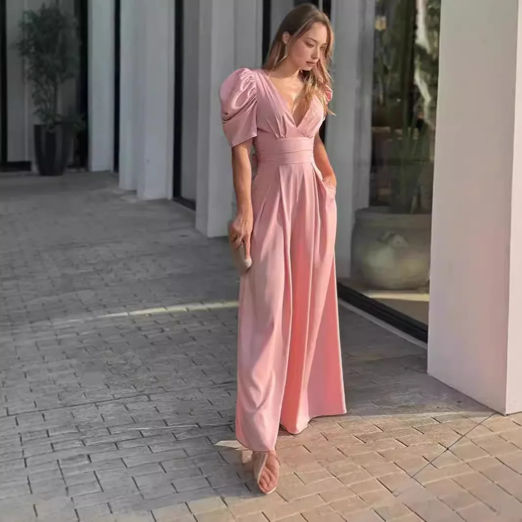 

Элегантный женский летний комбинезон с широкими штанинами из хлопка для повседневной носки и прогулок