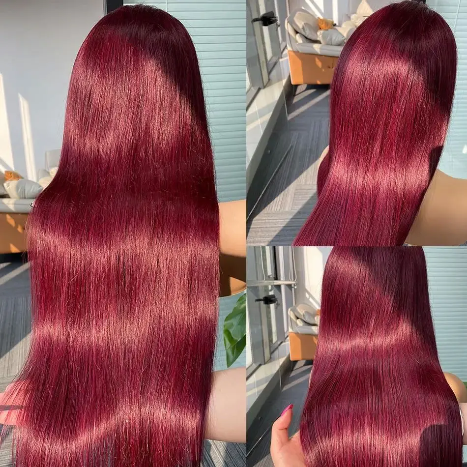 Burgundy Red 13x4 Straight HD Lace Frontal Wigs Human Hair 99j Colored Glueless HD Lace Front Human Hair Wigs 4x4 Closure Wig