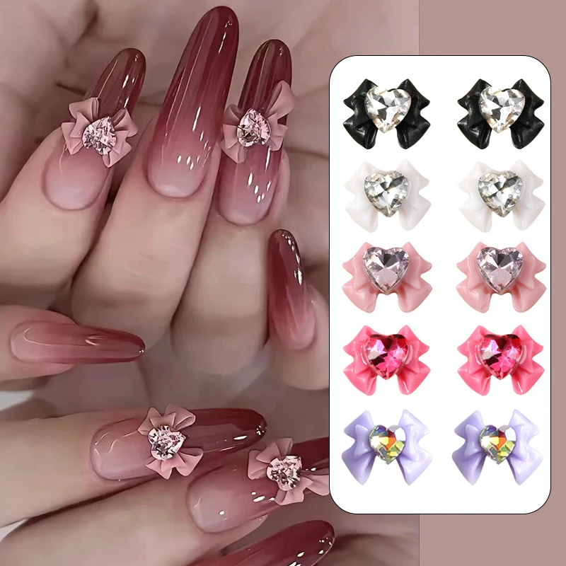 Breloques à ongles 3D en résine avec nœud papillon, décoration pour nail art, papillon, partie de manucure, ruban, coeur proximin, Kawaii