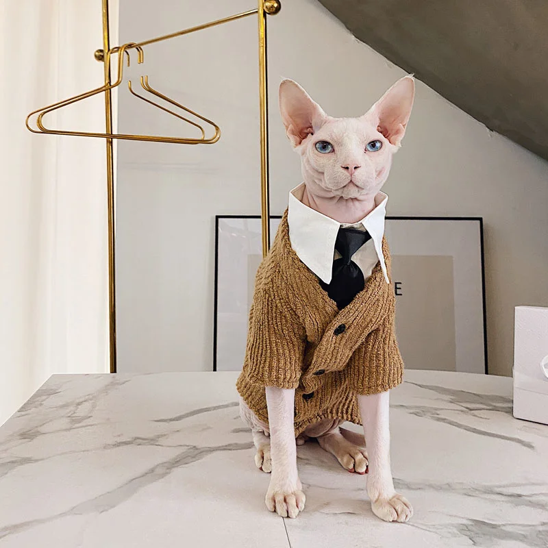 Hairless Cat Clothes Sphinx Devon Costumes For Cats Thickened Warm Winter Sweater Bottomed Cardigan Minimalist Pet Supplies