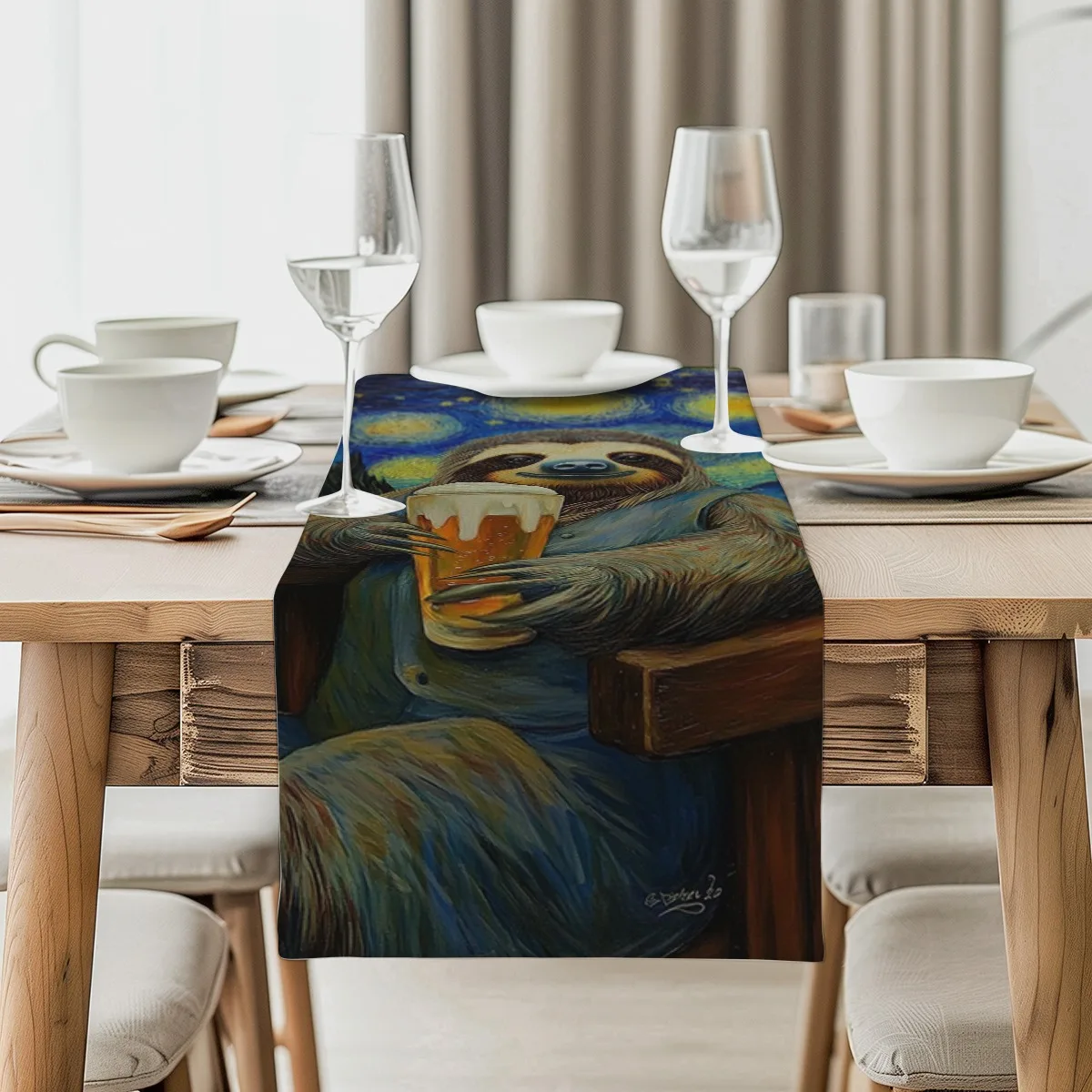 decor table runner Starry Night Sloth Impasto Style Tablecloth for family dinner wedding parties,dresser scarf table decoration