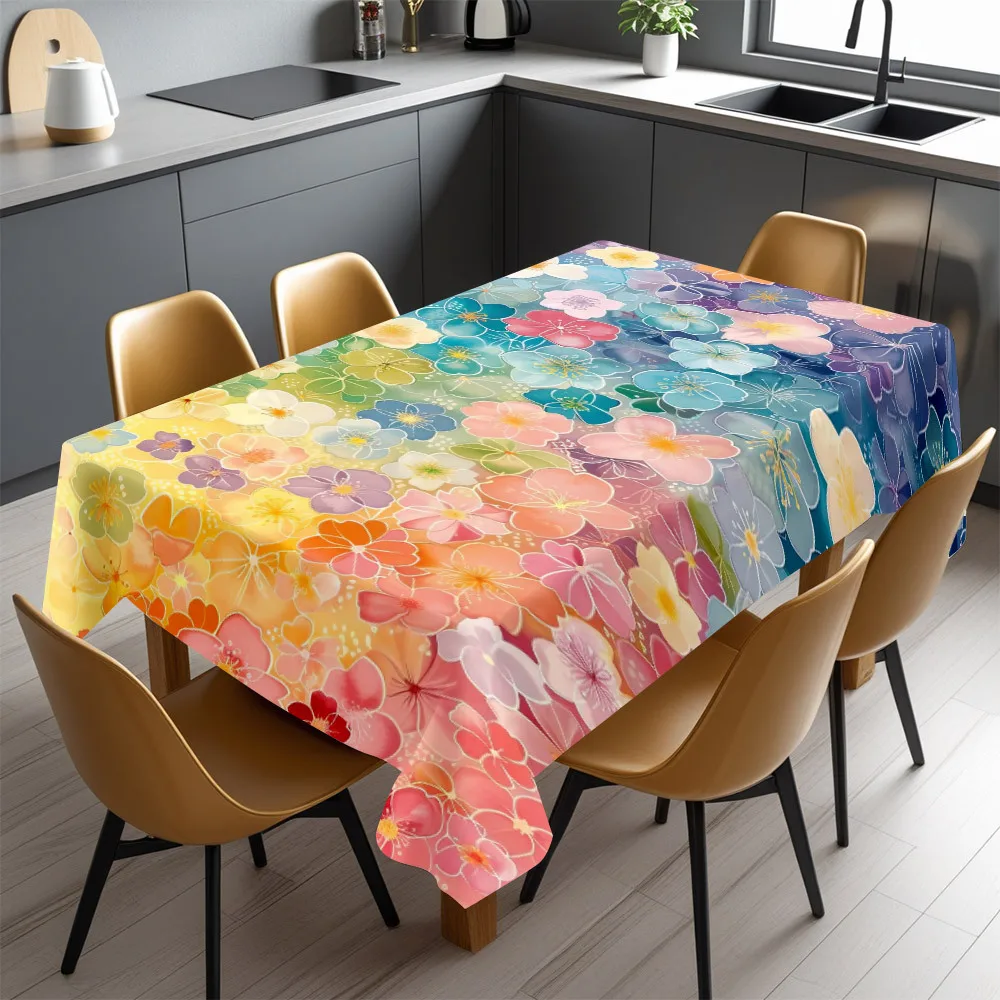 Vibrant Floral Waterproof Tablecloth Runner for Dining Room Kitchen Counter Decor Home Party Table Cover