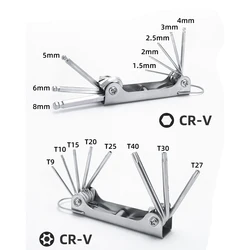 8Pcs Folding Ball Hexagon Torx Head Allen Key Wrench Metal Metric  Hexagonal Wrenches Portable Set Hand Spanner Tool