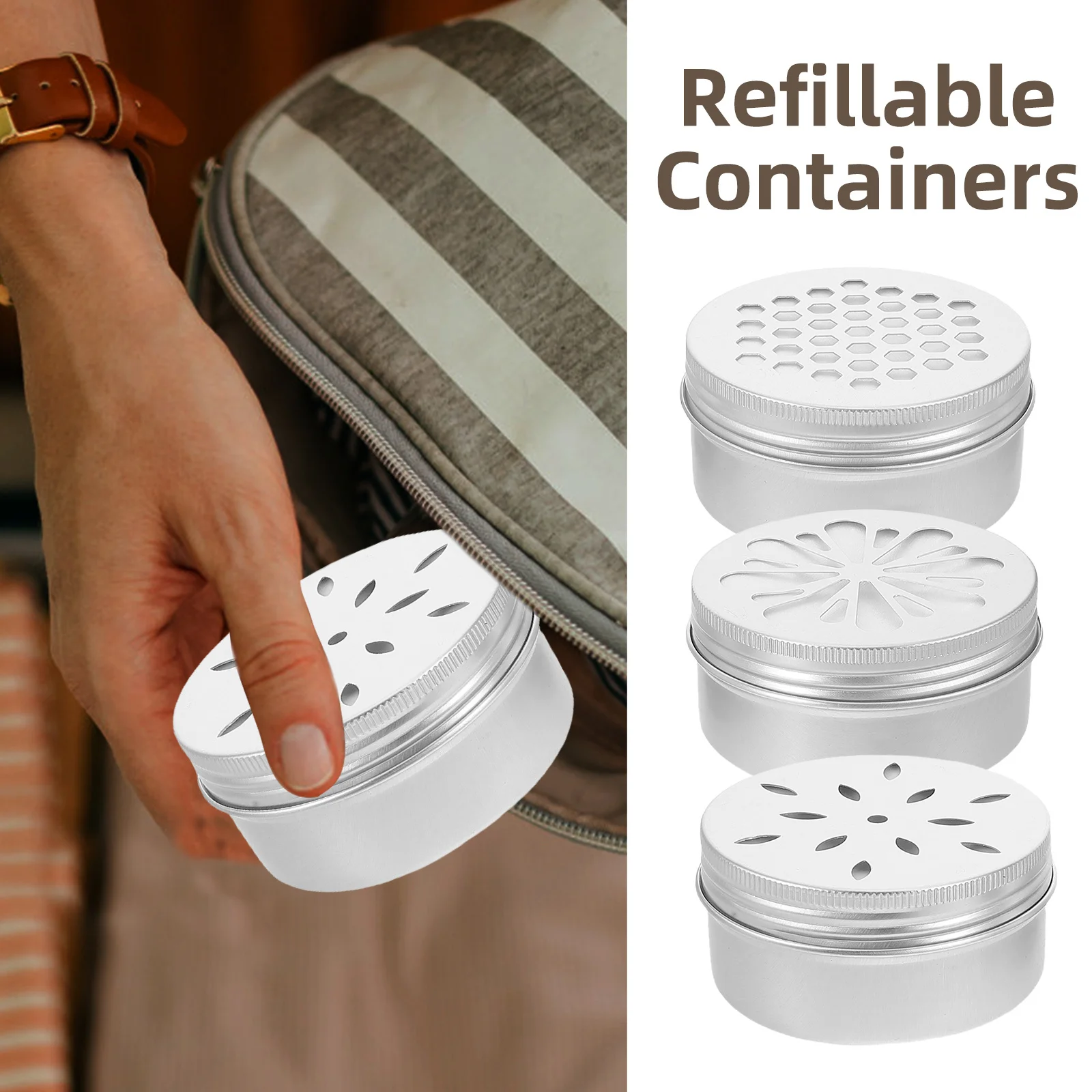 12Pcs Hollow Round Aluminum Screw Lid Containers Elegant Storage Hair Wax Balm Candy Spice Organizer Tins Aluminium Jar