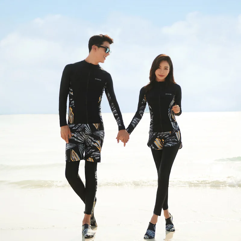 Rash Guards Men Women 3/5 Pieces Long Sleeve Shirt Long Pants Couples Swimwear Surfing Bathing Suits Rashguard Wetsuits