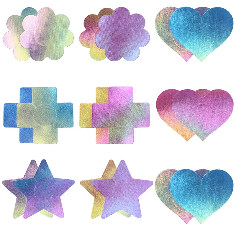 OY الليزر التدرج اللون الحلمة يغطي المتاح غير مرئية ذاتية اللصق تنفس فطائر اللحم الساتان الصدرية ملصقات الإناث النساء #2