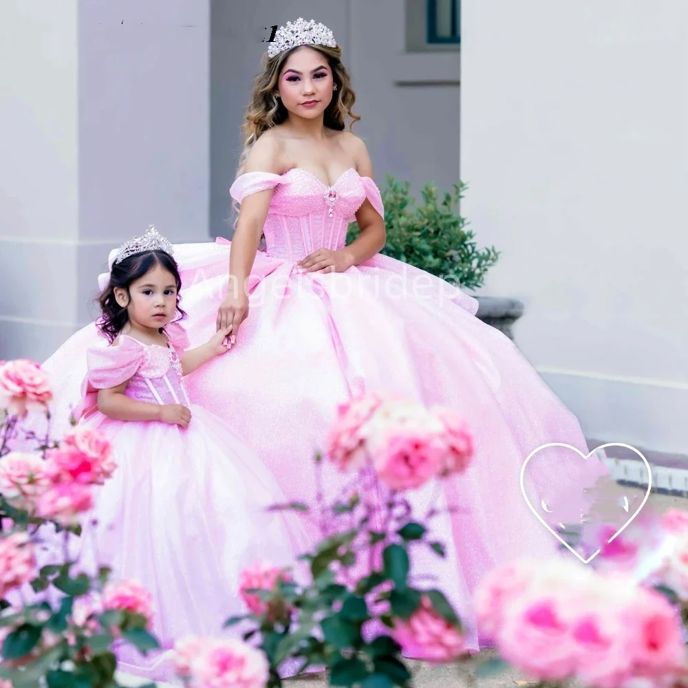 Angelsbridep Sprankelende Tule Roze Baljurk 15 Jaar Quinceanera Jurk Gelaagd Meisjes Avondjurken Vestidos De 15 Quinceañera