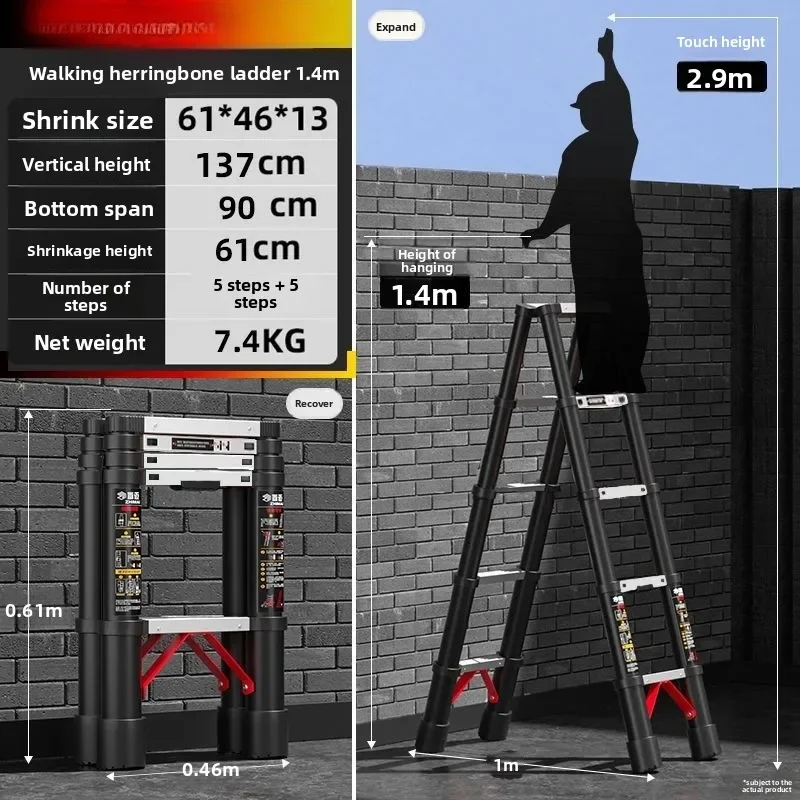 Tangga Herringbone Tangga Teleskopik Rumah Tangga Lipat Multifungsi Alat Tangga Dalam Ruangan Pengangkat Paduan Aluminium Ekstra Tebal