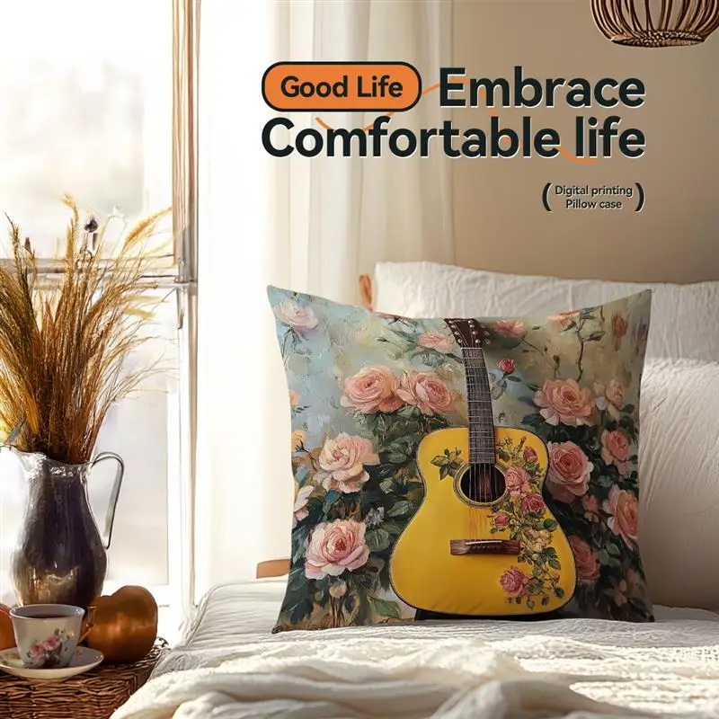 1pcs ﻿Flower instruments Pillowcase Square Bedroom Cushion Covers Zipper Chair Living Soft Comfortable Decor 45x45cm