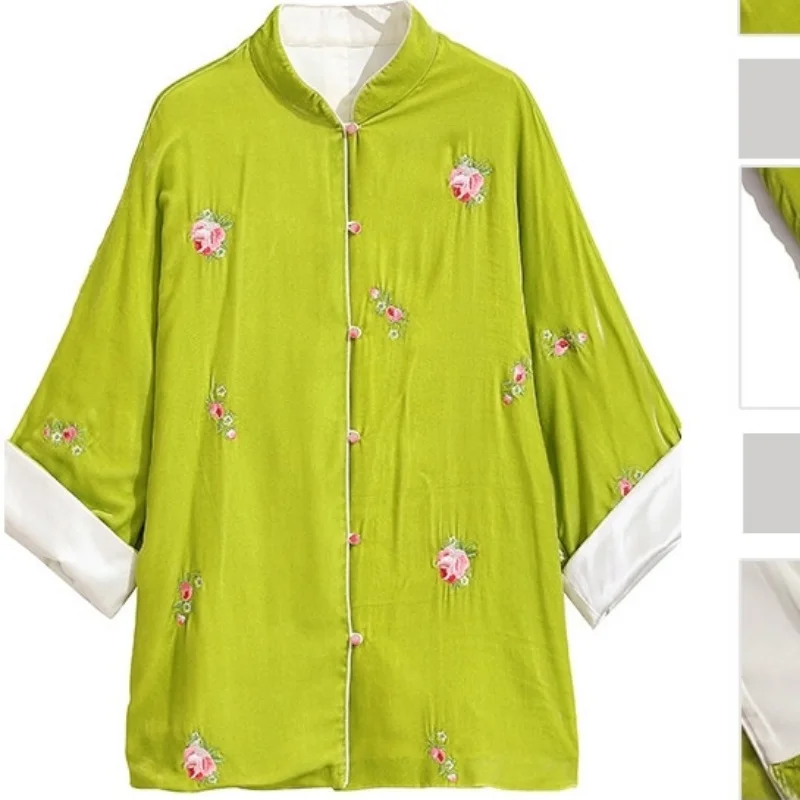 

Женское пальто с зеленым цветком и вышивкой в китайском стиле, осенне-весеннее пальто с лягушкой на пуговицах, женская бархатная куртка, повседневная женская верхняя одежда