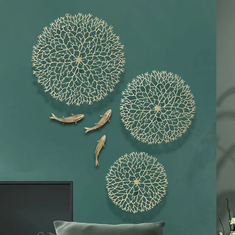 Light Luxury Copper Koi Fish Wall Decor Hanging for Living Room Hallway Entryway TV Background Wall Decoration