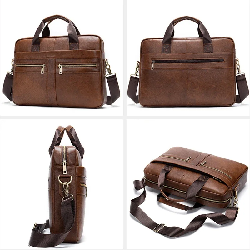 Bolsos de mano de cuero genuino para hombre, bolso informal de cuero para ordenador portátil, bolso de mensajero de viaje de negocios para hombre,