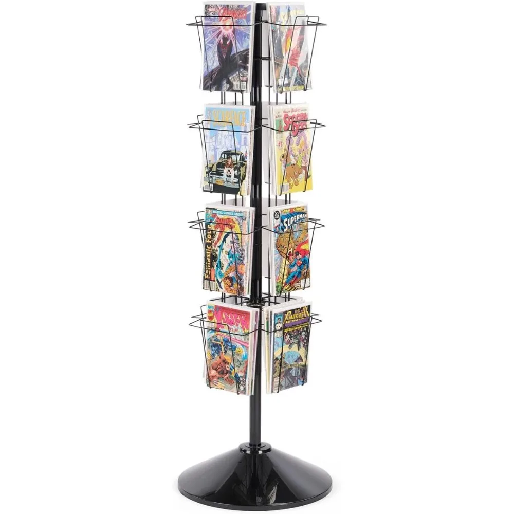 Rotating Magazine Rack 59 Inch Tall Black Floor Display for Office Waiting Room