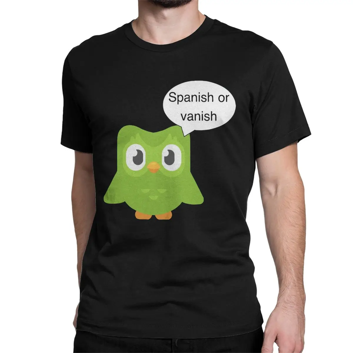 Spanish Or Vanish Duolingo T-Shirt for Men Women O Neck Pure Cotton T Shirts Cartoon Short Sleeve Tee Shirt New Arrival Clothing