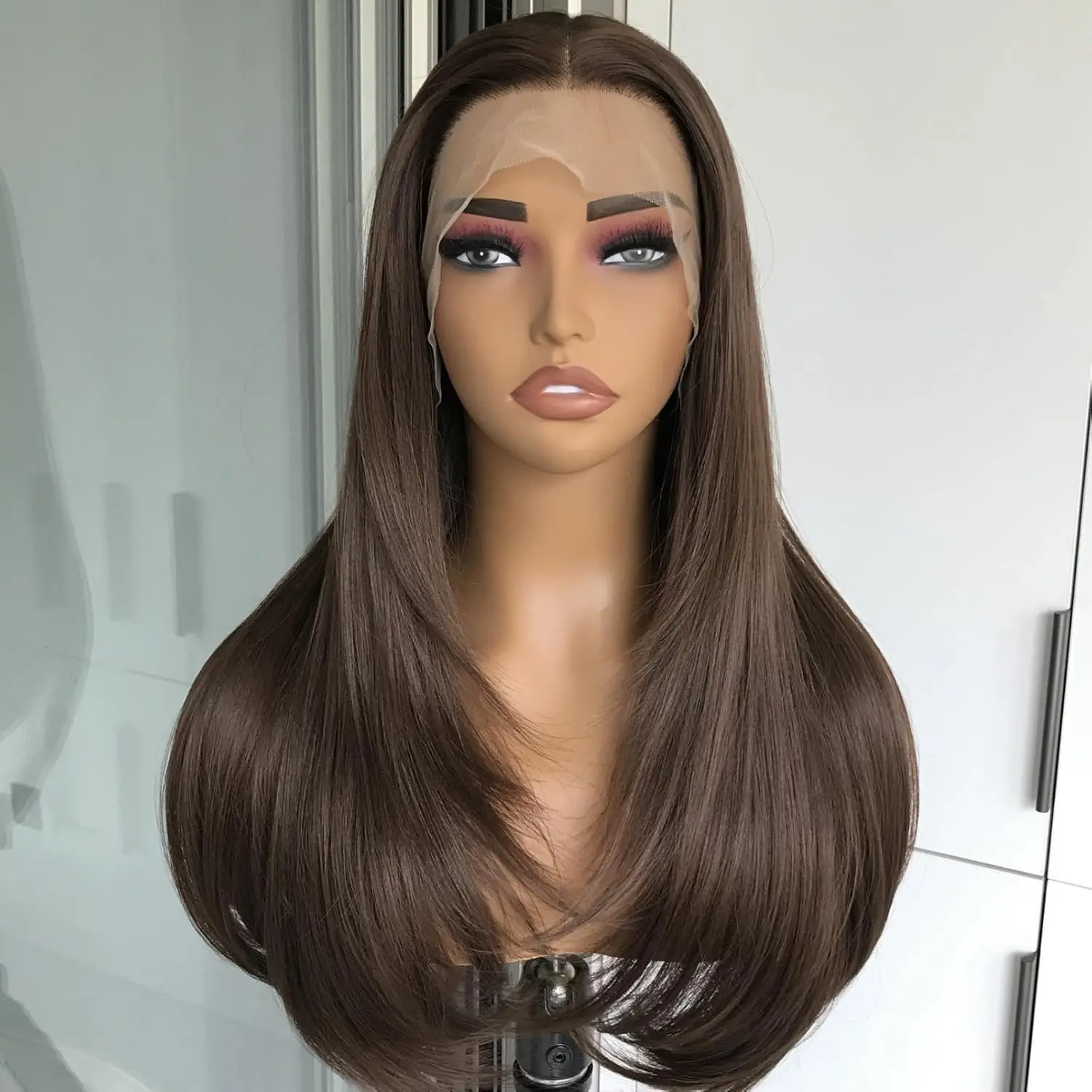 Chocolate Brown Bone Straight Dark Brown 200% Density 40 Inches 13x6 13x4 HD Transparent Lace Frontal Wig #4 Human Hair Wigs Pre Plucked For Women Brazilian Hair