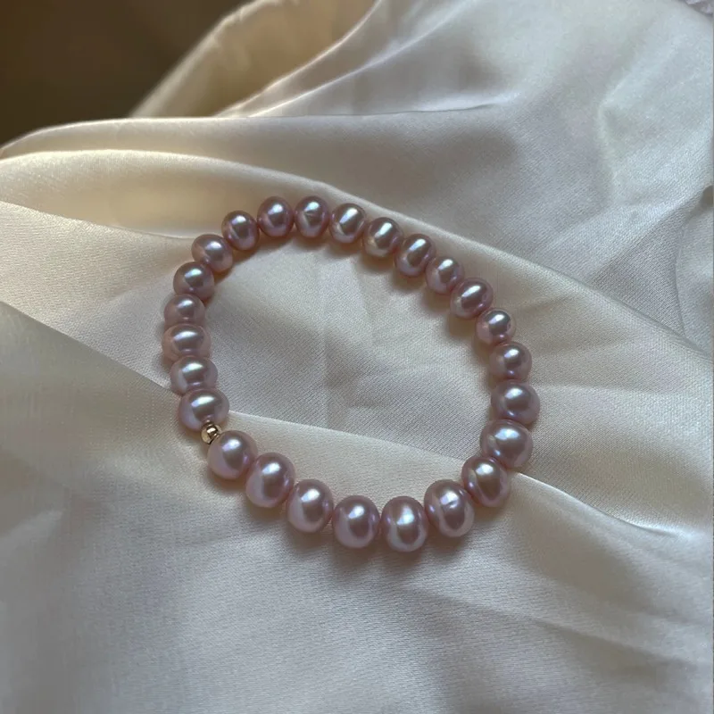 

Natural pearl bracelet women's niche design elastic thread 925 silver plated 18k gold beads