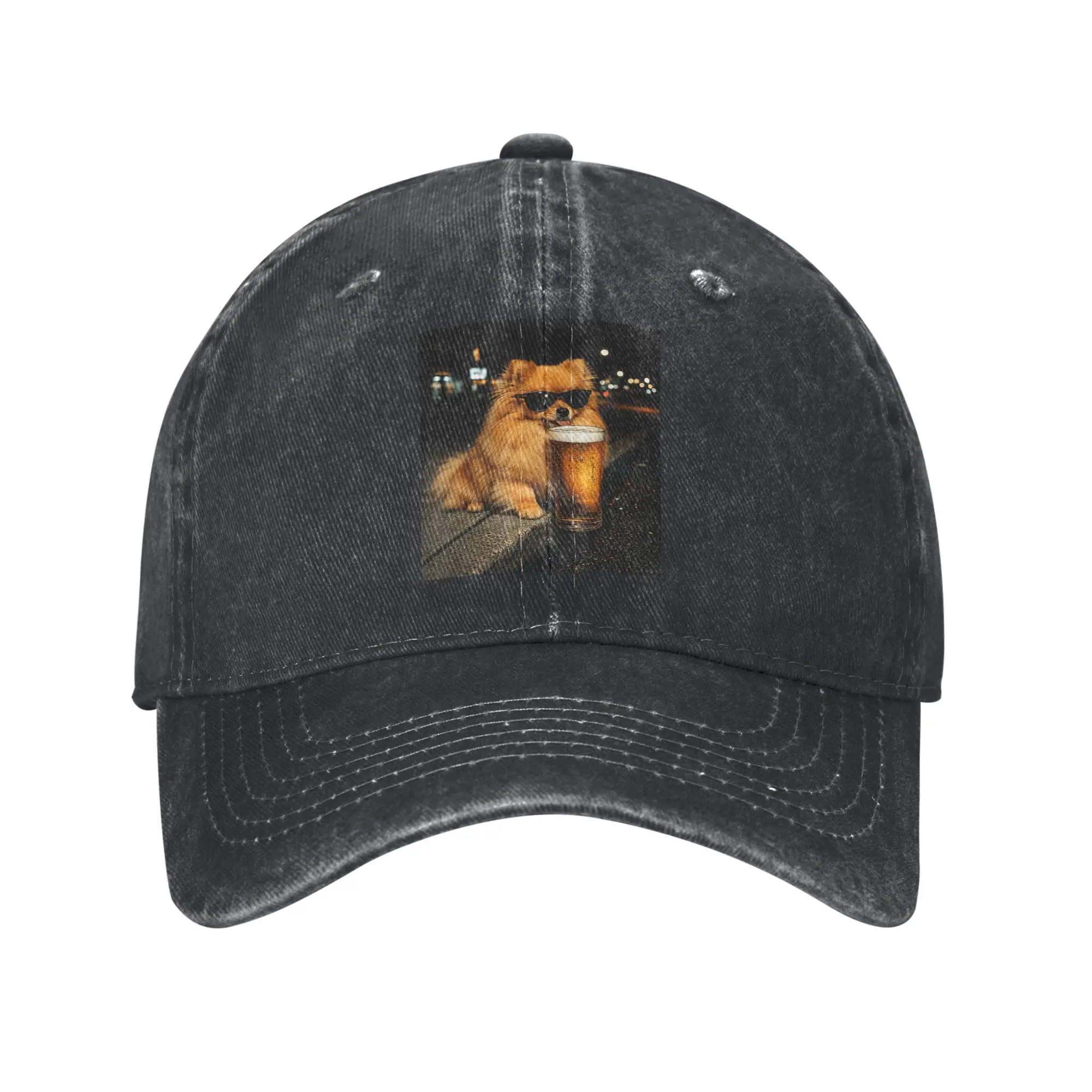 Funny Pomeranian Drinking Beer Vintage Dog Lover Meme Humor Casual Baseball Cap  Hats Spring Unisex-Teens Fashion Baseball Caps
