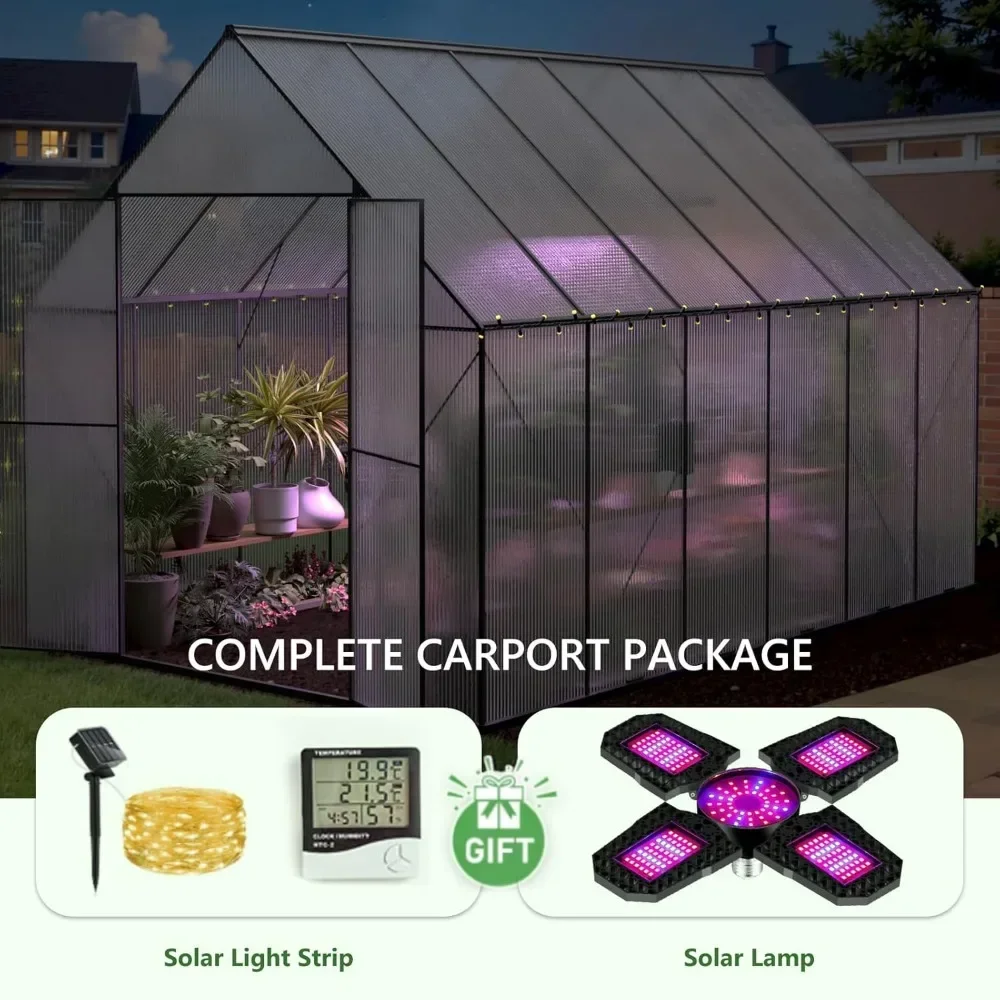 8x12 FT Greenhouse Heavy Duty Polycarbonate Greenhouse Walk-in Greenhouse Aluminum Hot House