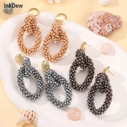 INKDEW Double Circle Oval Drop Earrings for Women Handmade Crystal Beads Earrings String Long Earrings Fashion Jewelry EA140