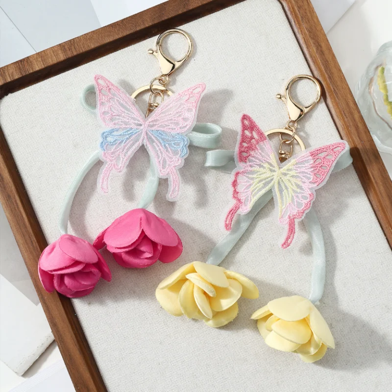DIY Bow Flower Bag Pendant Original Design Exquisite Handmade Simulation Flower Pendant Tulip Keychain