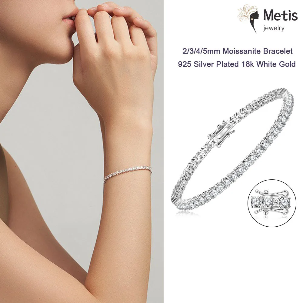 Dainty Full Moissanite Tennis Bracelet 18k Gold Plated 925 Sterling Silver D Color Lab Created Diamond Bracelet for Women Men