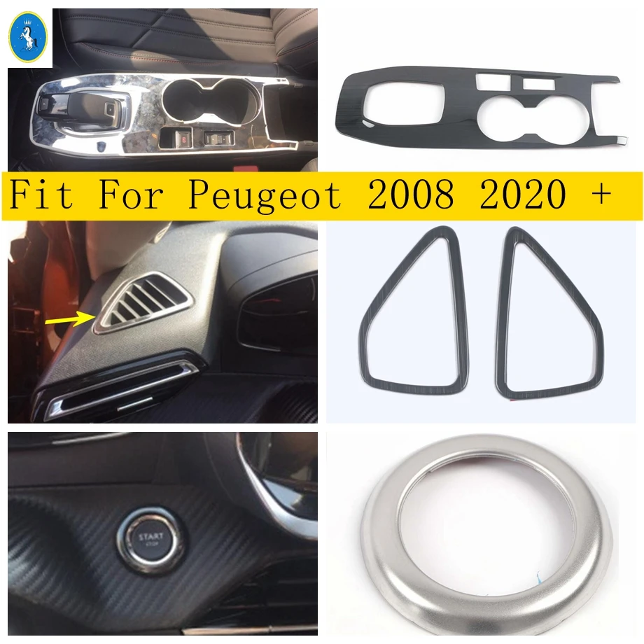 

Car Shift Gear Panel Start Stop Engine Push Button Dashboard Air AC Cover Trim For Peugeot 2008 2020 - 2022 Interior Accessories