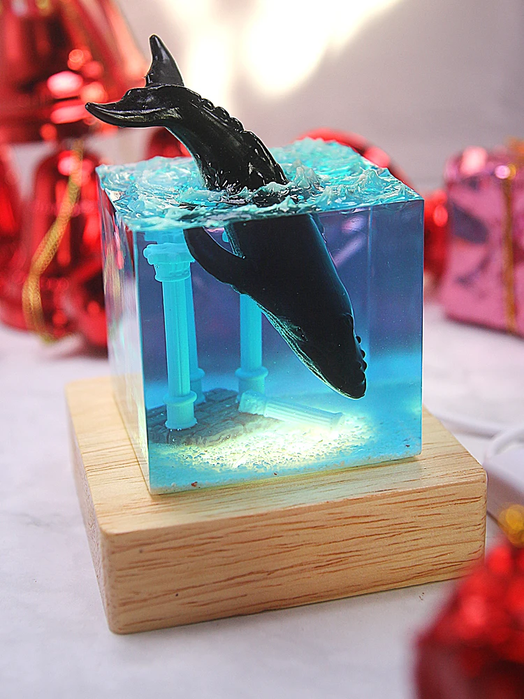 Resin Handmade Article Gift Ocean Whale USB Epoxy Small Night Lamp Home Decorations and Accessories Gift Box