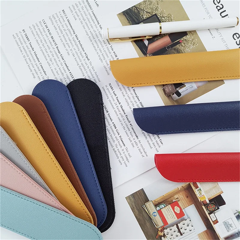 PU Leather Pencil Holder School Pen Storage Bag Pen Case Kawaii Pen Protective Sleeve Small Sign Pen Cover Leather Case Gifts