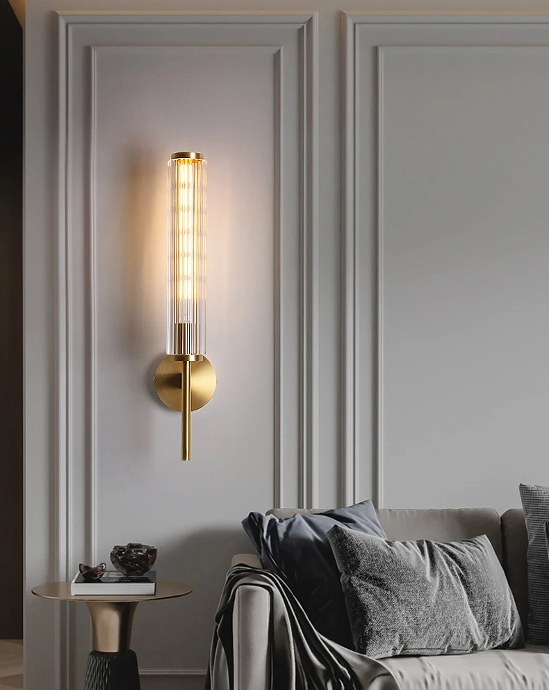 Clear Glass Wall Light Gold Brass Indoor Foyer Bedroom Lamp