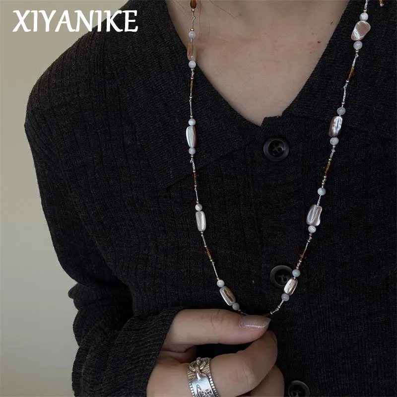 

XIYANIKE Cat Eye Shell Bead Long Necklaces For Women Lady Ocean Beach Fashion New Jewelry Gift Party колье