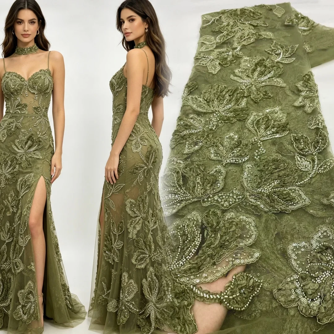 AT2930 Luxury Dignified High-end Quality Fabric Handmade Embroidery Net Lace Beads With For Making Women Wedding Dress
