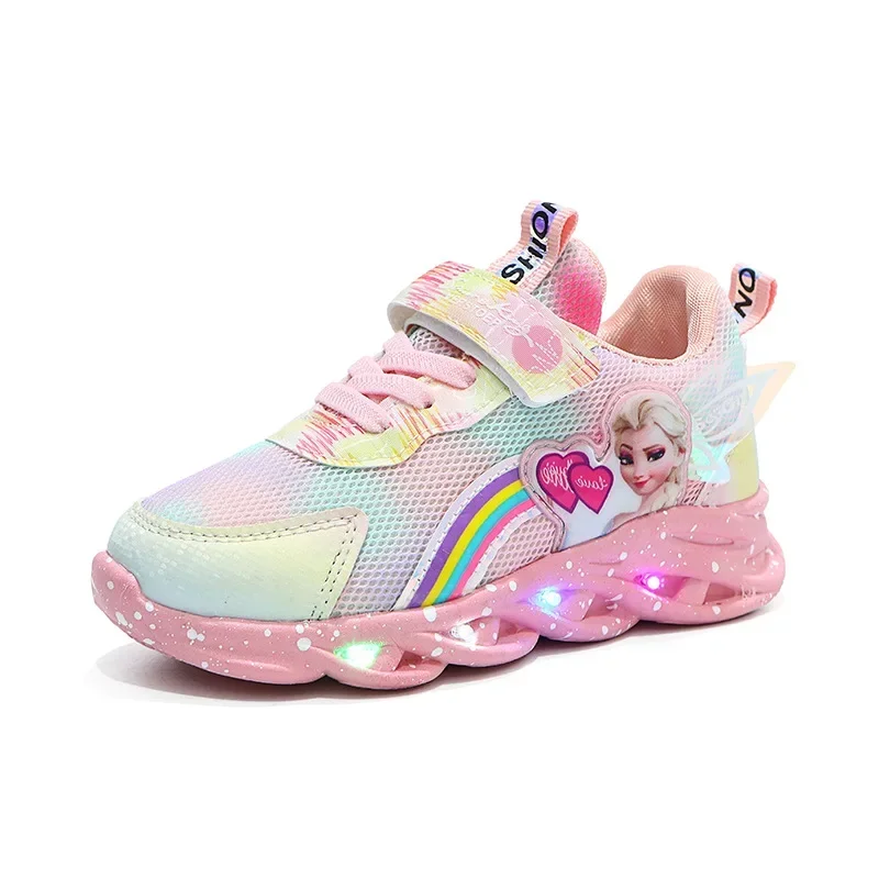 Disney led light girls\' shoes spring and autumn new single shoes leather fashion children\'s sneakers