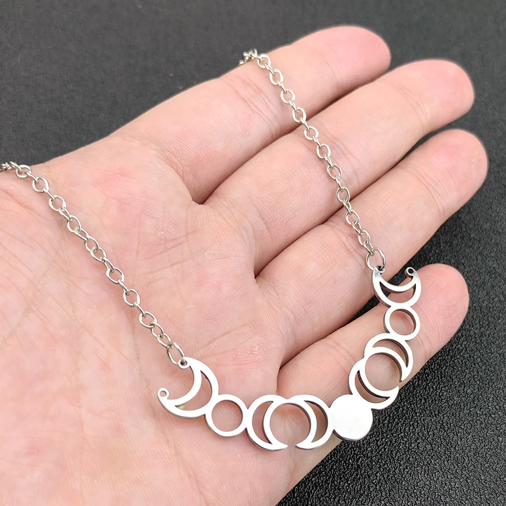Triple Moon Goddess Hecate Necklace Stainless Steel Witchcraft Pendant with Pentagram Sun Mystic Occult Jewelry For Party Gift