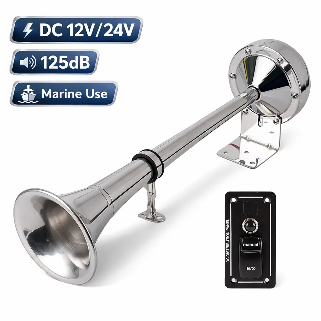 12V 24V Marine Electric Horn Stainless Steel Boat Horn with Switch for Yacht