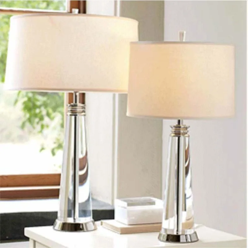 American Luxury Crystal Floor Lamps Minimalist Fabric Lampshade Living Room Bedroom Bedside Study
