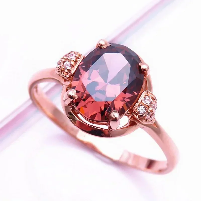 

585 Purple Gold Plated 14K Rose Gold Inlaid Ruby Oval Rings for Women Open Classic Elegant Fresh Exquisite Engagement Jewelry