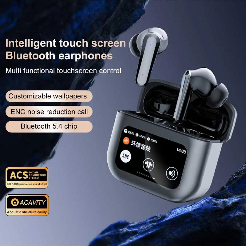 Headphone Bluetooth Baru 2025 Earbuds Nirkabel TWS Earphone Peredam Kebisingan Aktif Headset Layar Tampilan Kotak Pengisi Daya