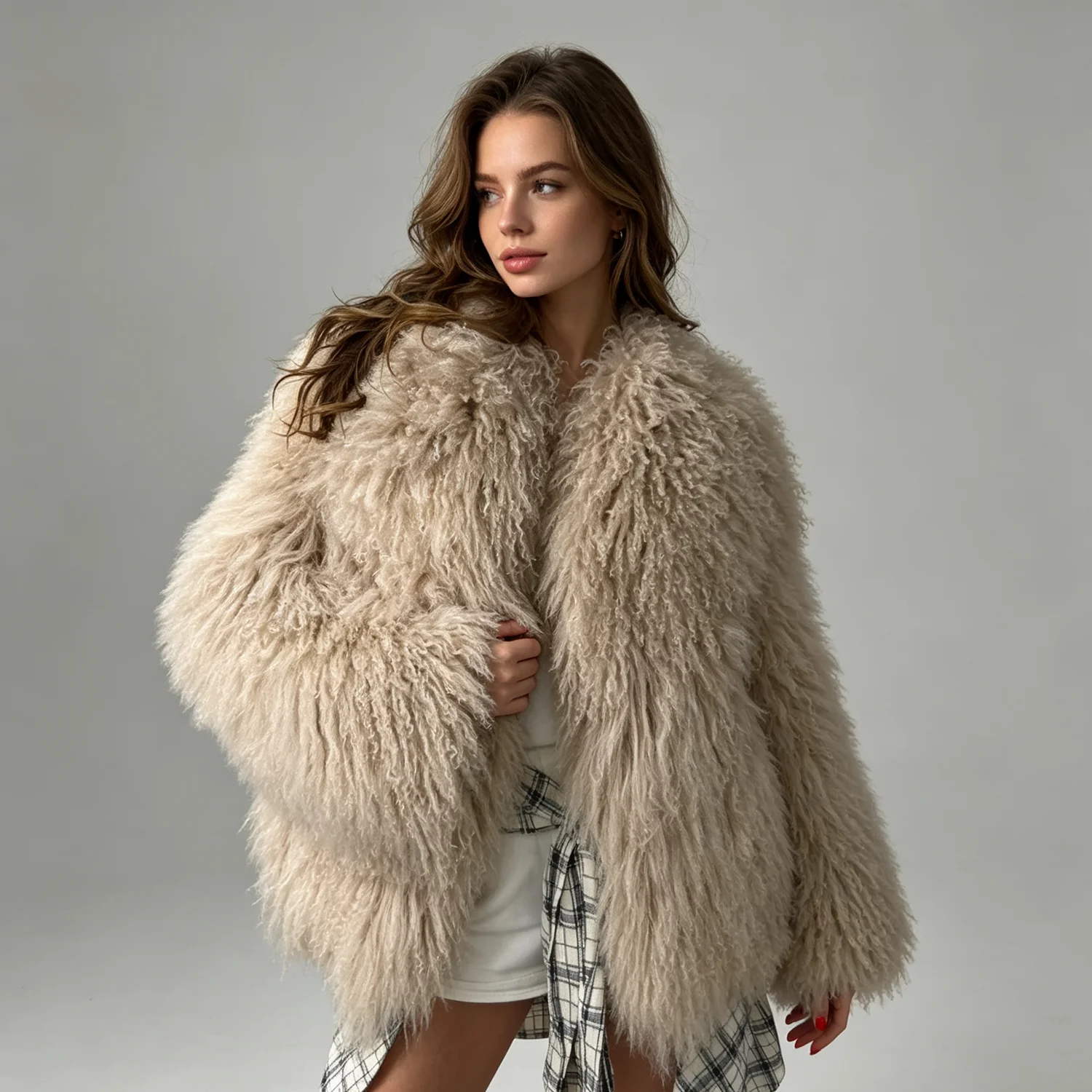 PUAL  Oversized Curly Tibet  Coat Women Thick Fluffy Real Fur Jacket Big Lapel Winter Warm Luxury Street Coat 2026