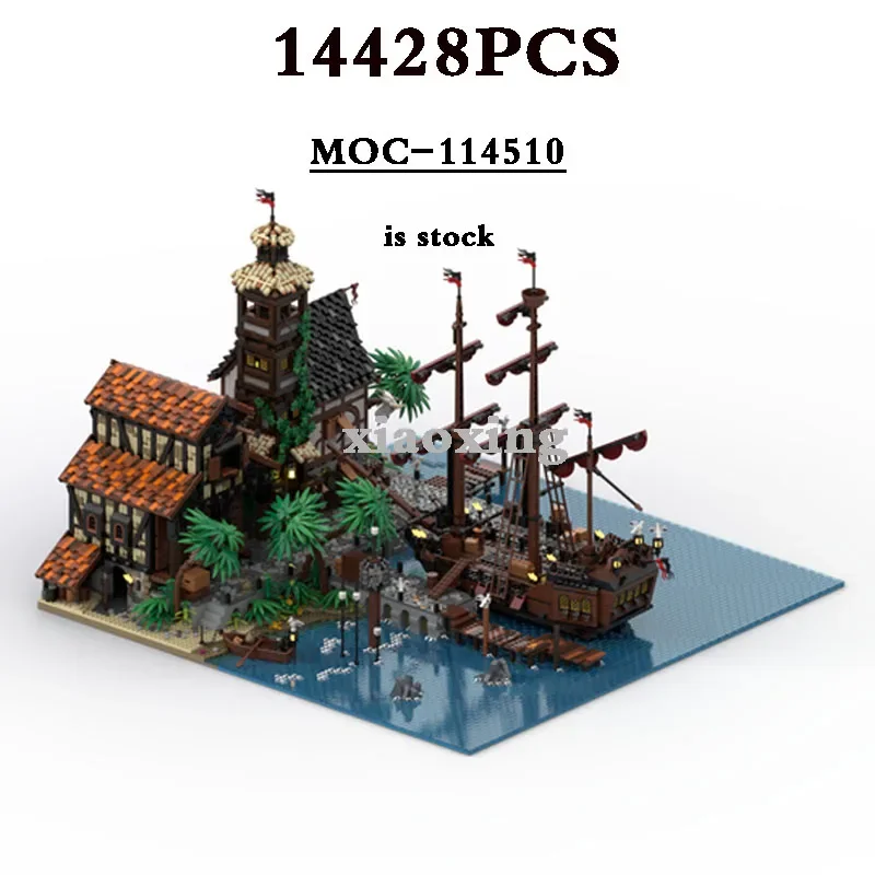 

MOC-114510 Medieval Building Model Sovacy Port: Pirate Town 14428PCS Building Blocks Toys Adult Birthday Gifts Christmas Gifts