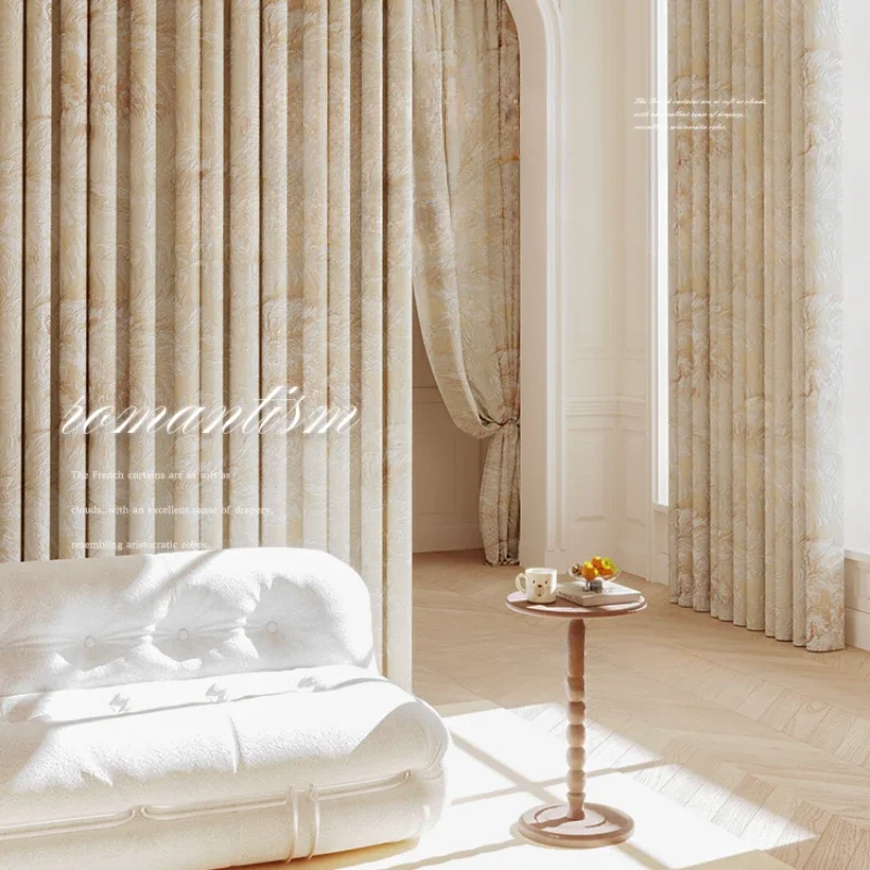 

French Blackout Light Luxury Curtain Bedroom Chenille Embossed Jacquard Cream Curtains Living Room Highend Atmosphere Drapes