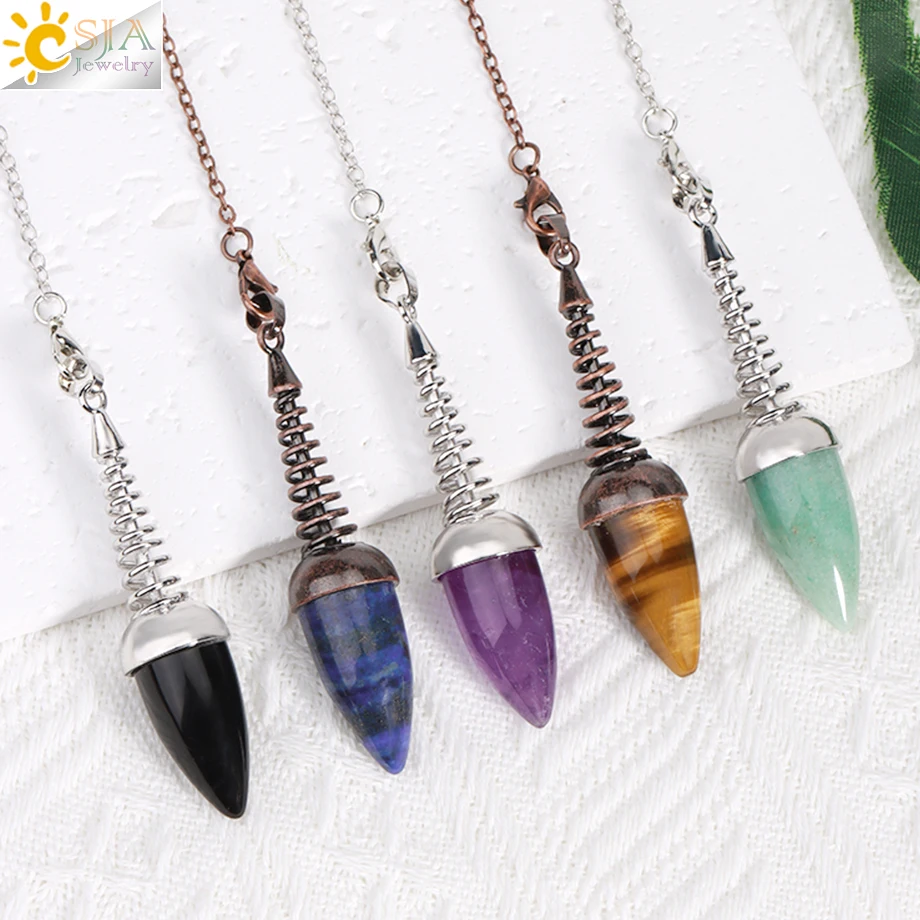 Spiritual Crystal Pendulum for Dowsing Divination Natural Stone Tiger eye Amethysts Obsidian Pendant Balancing Pendulums T021