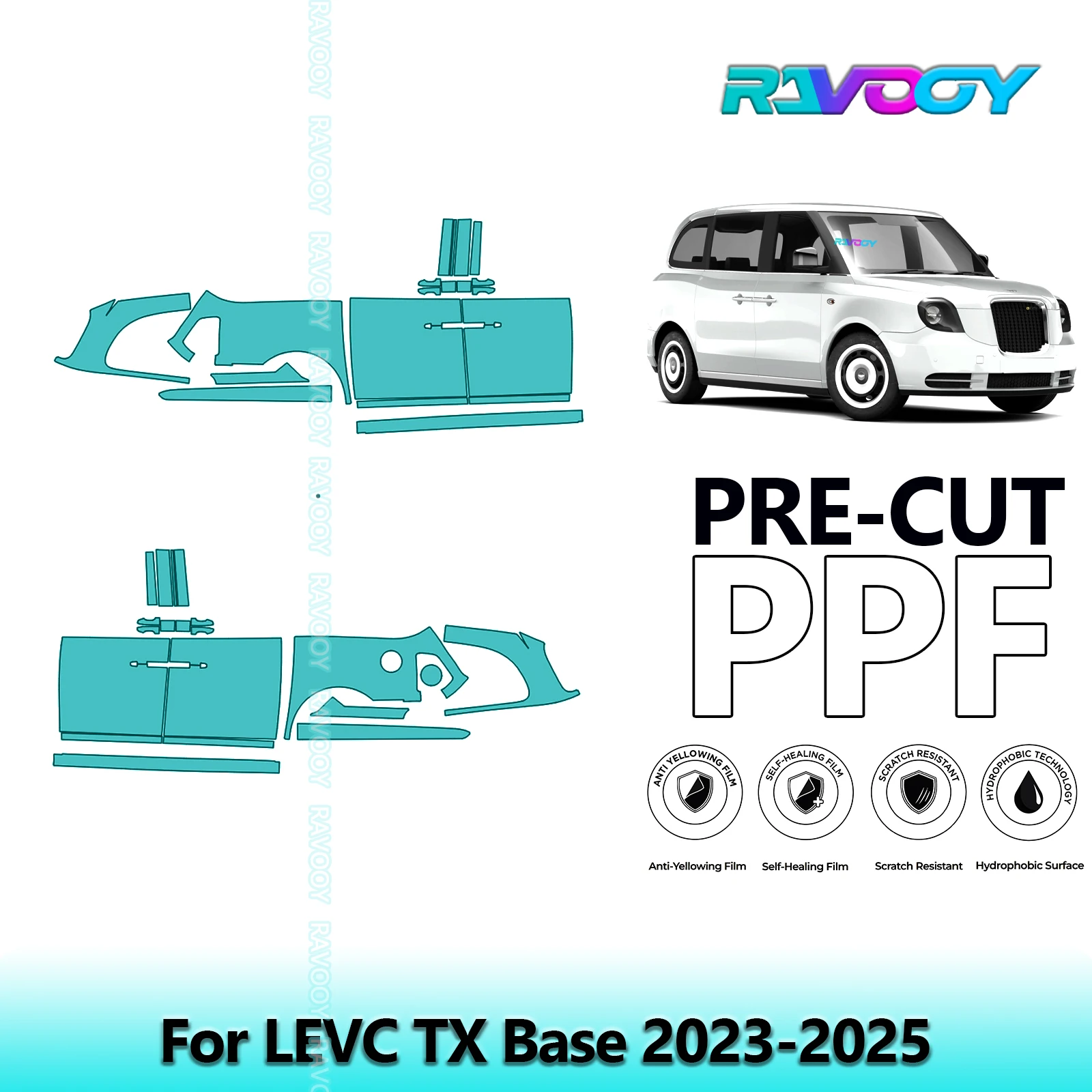 

For LEVC TX Base 2023-2025 8.5mil Clear Matte Pre-Cut PPF Door & A/B Pillar Kit TPU Paint Protection Film Set