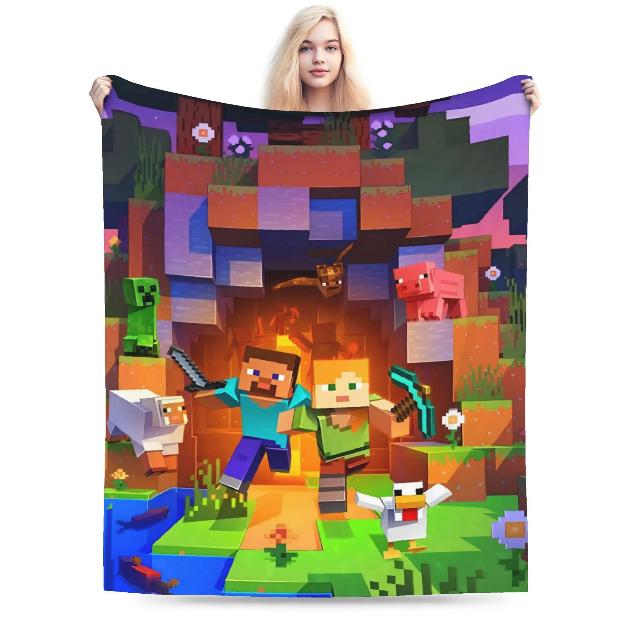 Game M-Minecrafts Blankets  Travel Office Flannel Throw Blanket For Couch Chair Sofa Bed Super Warm Quality Bedspread Gift
