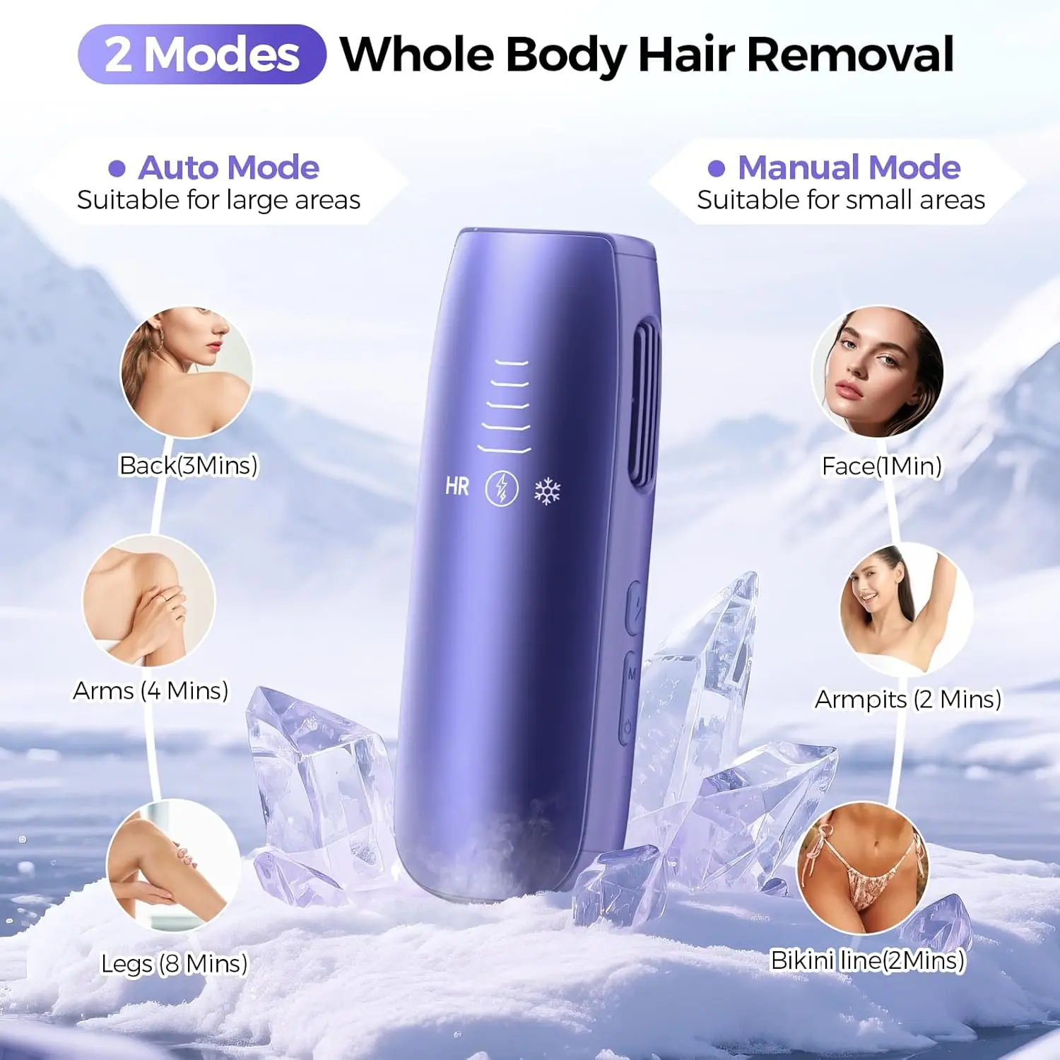 Painless IPL Laser Hair Removal Device with 5℃ Cooling, 999,999 Flashes, 5 Levels, 2 Modes, for Face & Body – 3-in-1 Set