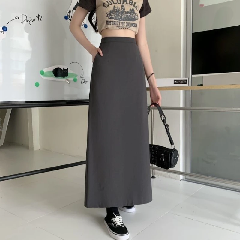 Skirts Women Minimalist Pure Temperament Office Ladies Casual All-match Empire Korean Style Stylish Midi Faldas Summer Classic