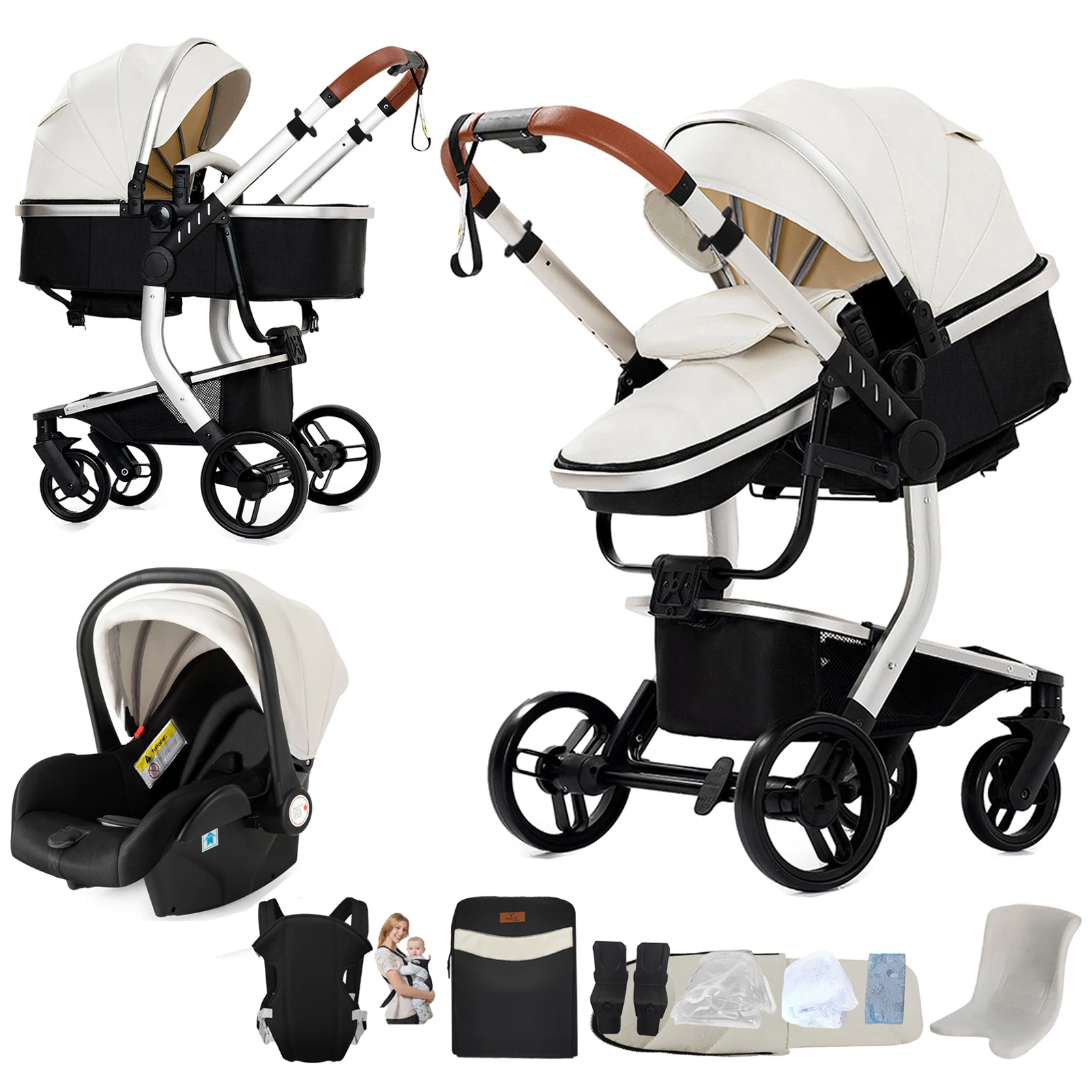 Kinderwagen 3-in-1 Babyreiswieg Lichtgewicht Opvouwbare Kinderwagen Hoge Ligstand Omkeerbare Babywagen Eenvoudig Opvouwbare Kinderwagen Compact